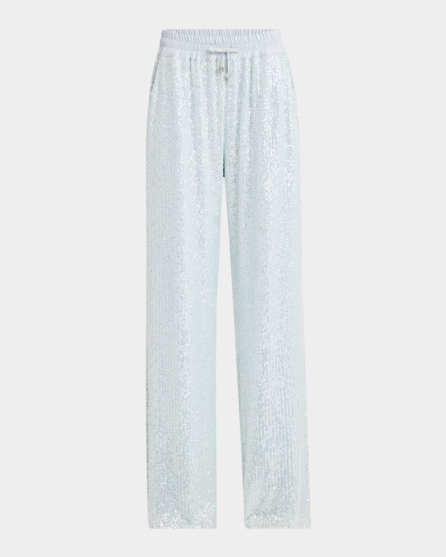 Sequined Straight-Leg Drawstring Pants